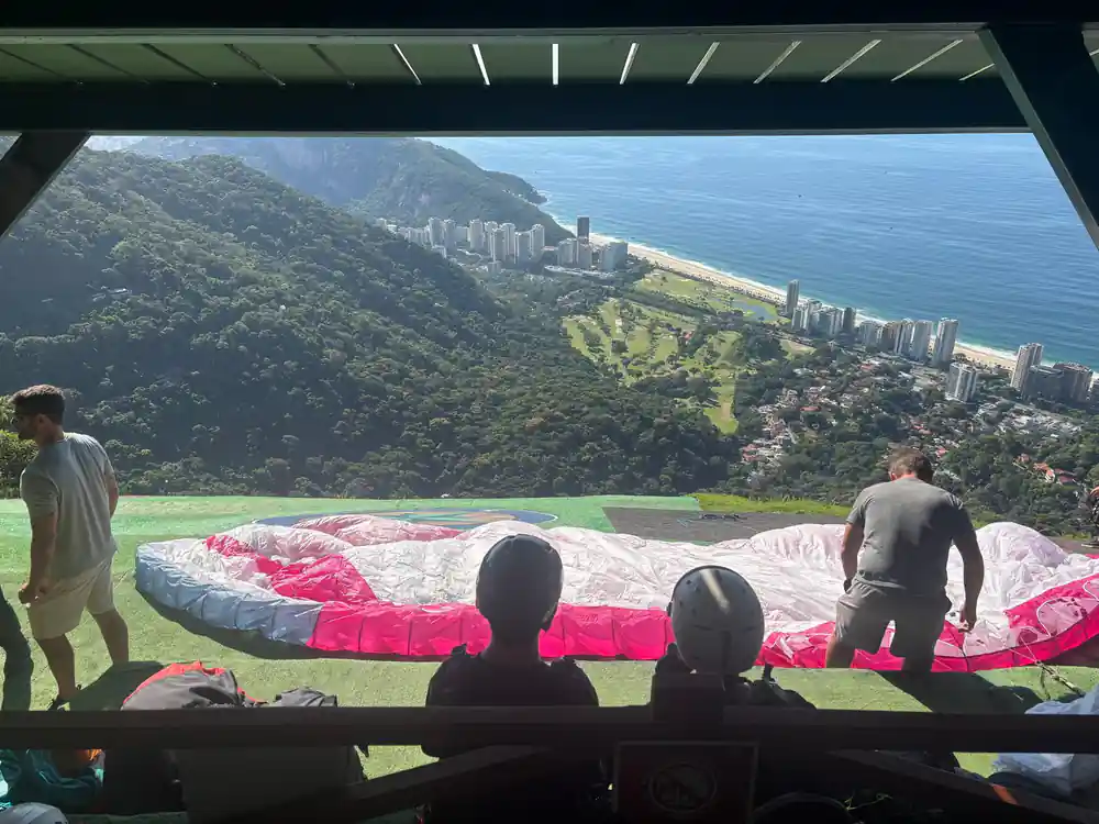 A canopy being laid out at the launch